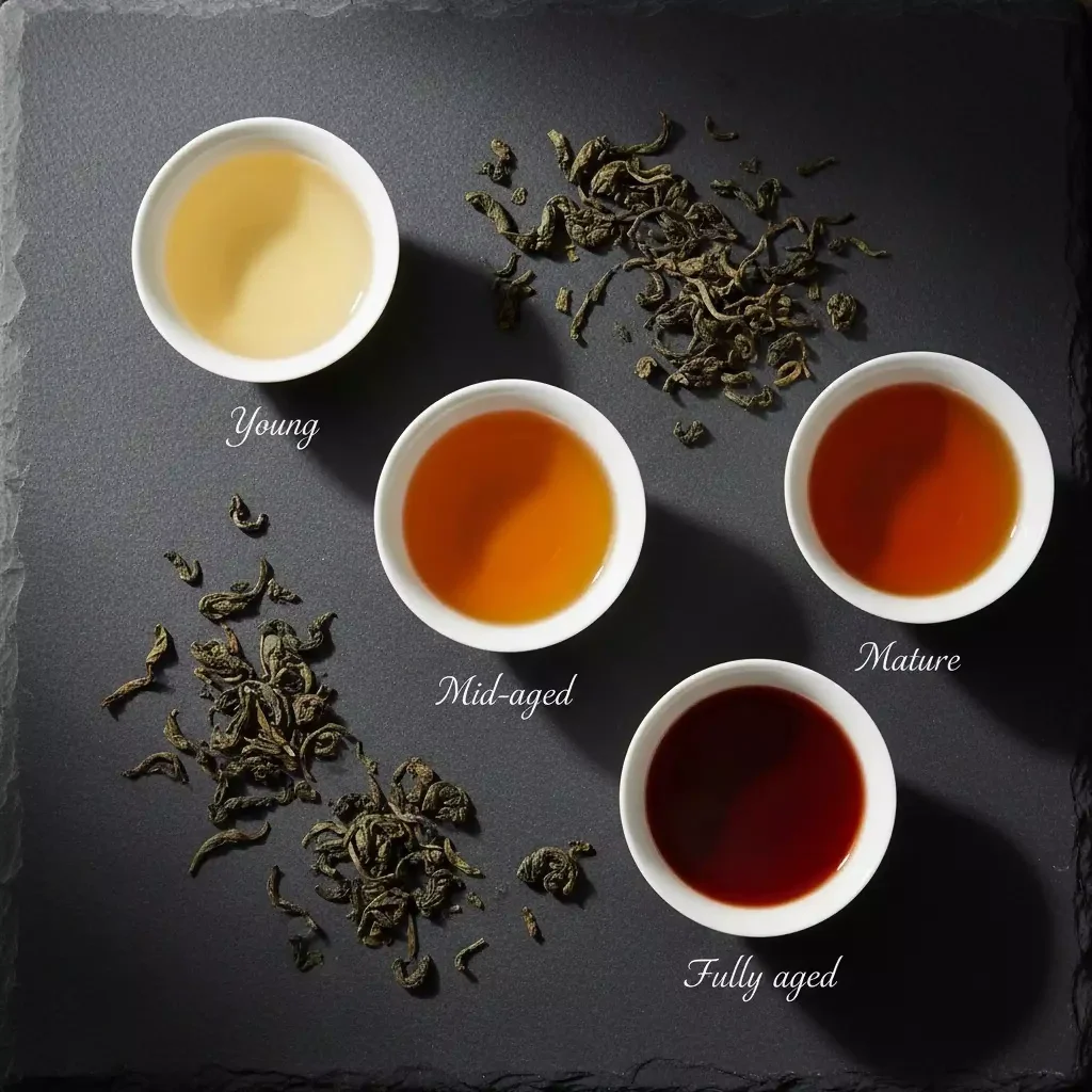 Sheng Pu-erh tea soup color transition from 1 to 15 years