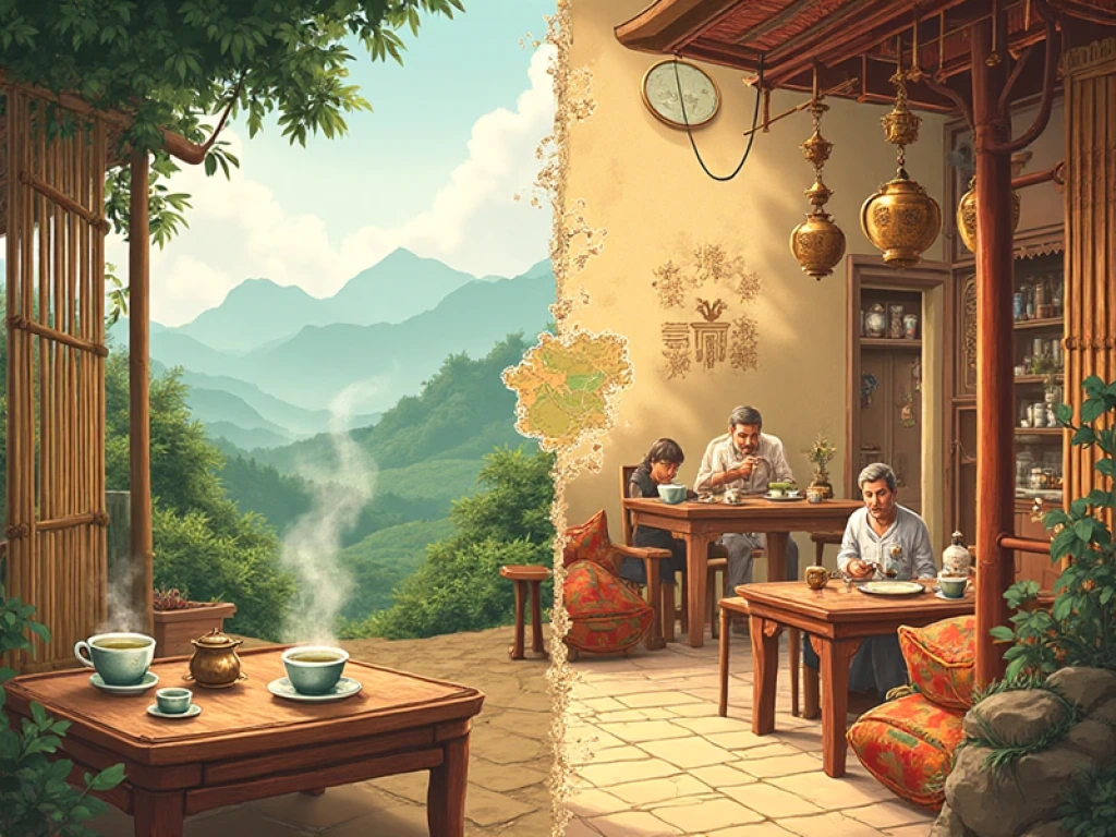 Traditional Chinese teahouse and Ottoman coffeehouse side by side