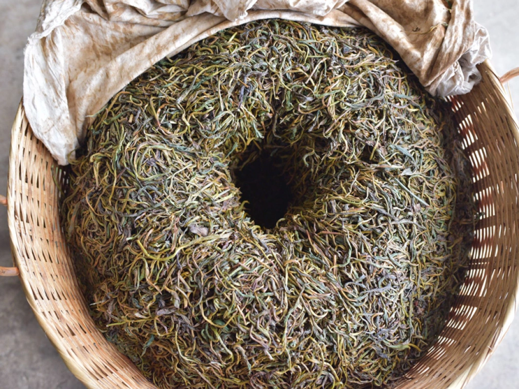 Close-up of tea leaves turning copper-red after 3 hours of fermentation. | 发酵三小时后，茶叶逐渐转为古铜色。