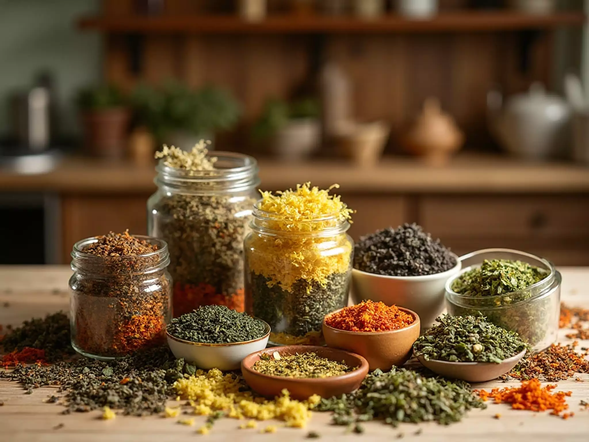 Assortment of organic Pu-erh, green tea, and dandelion detox teas arranged on a wooden surface — Steeped Roots