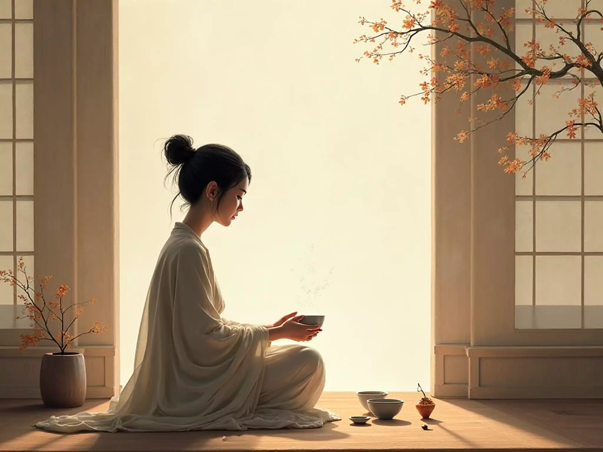 Aged Sheng Pu-erh tea ceremony paired with natural agarwood incense for Zen meditation and mindful sipping