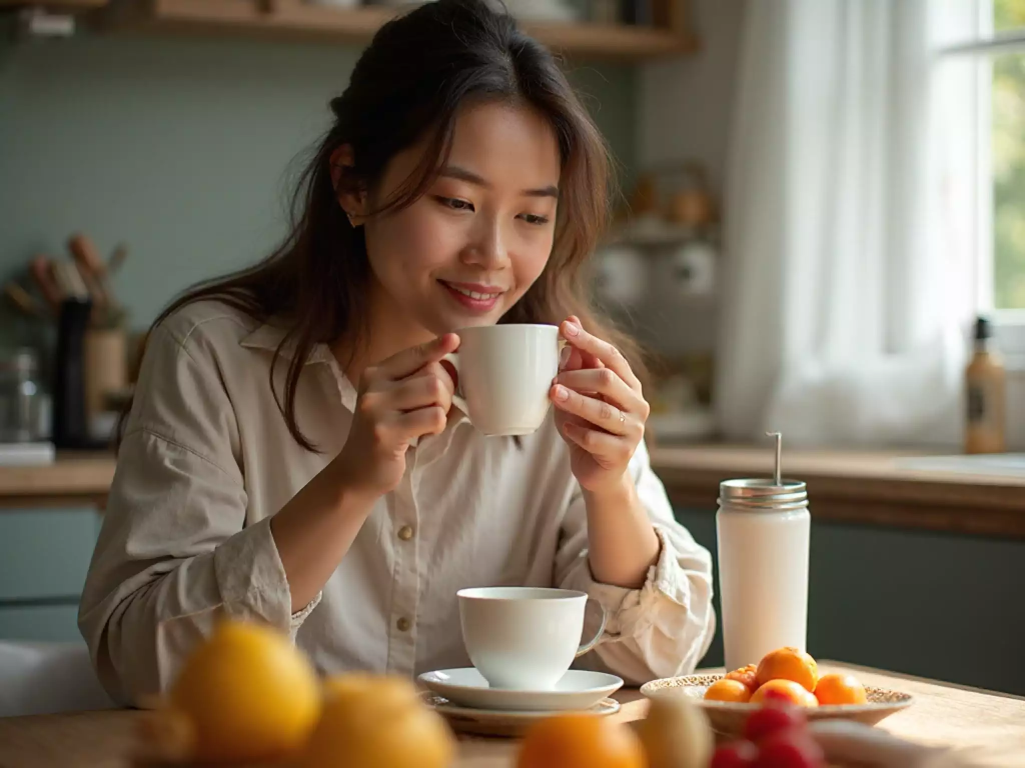 A tea enthusiast choosing aged Pu-erh tea as a healthy alternative to sugary drinks