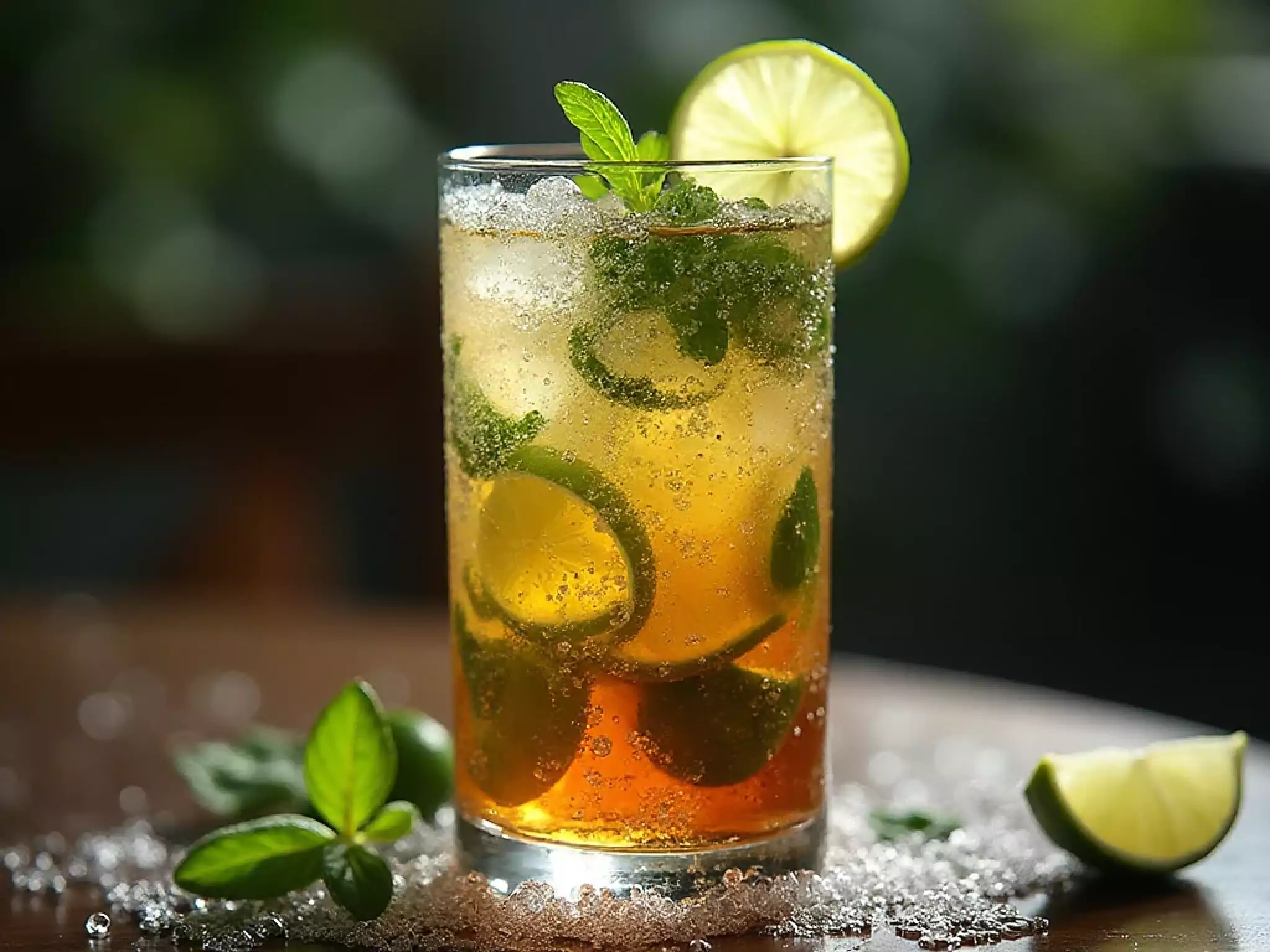 Pu-erh Mojito cocktail with mint and lime