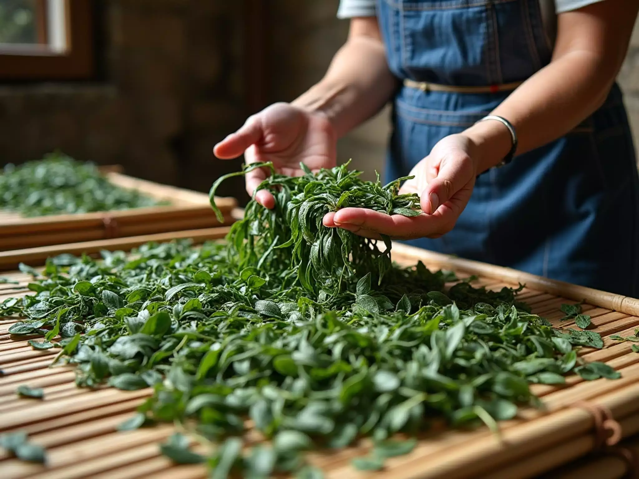 Close-up of Lao Man’e ancient tree raw Pu-erh tea leaves
