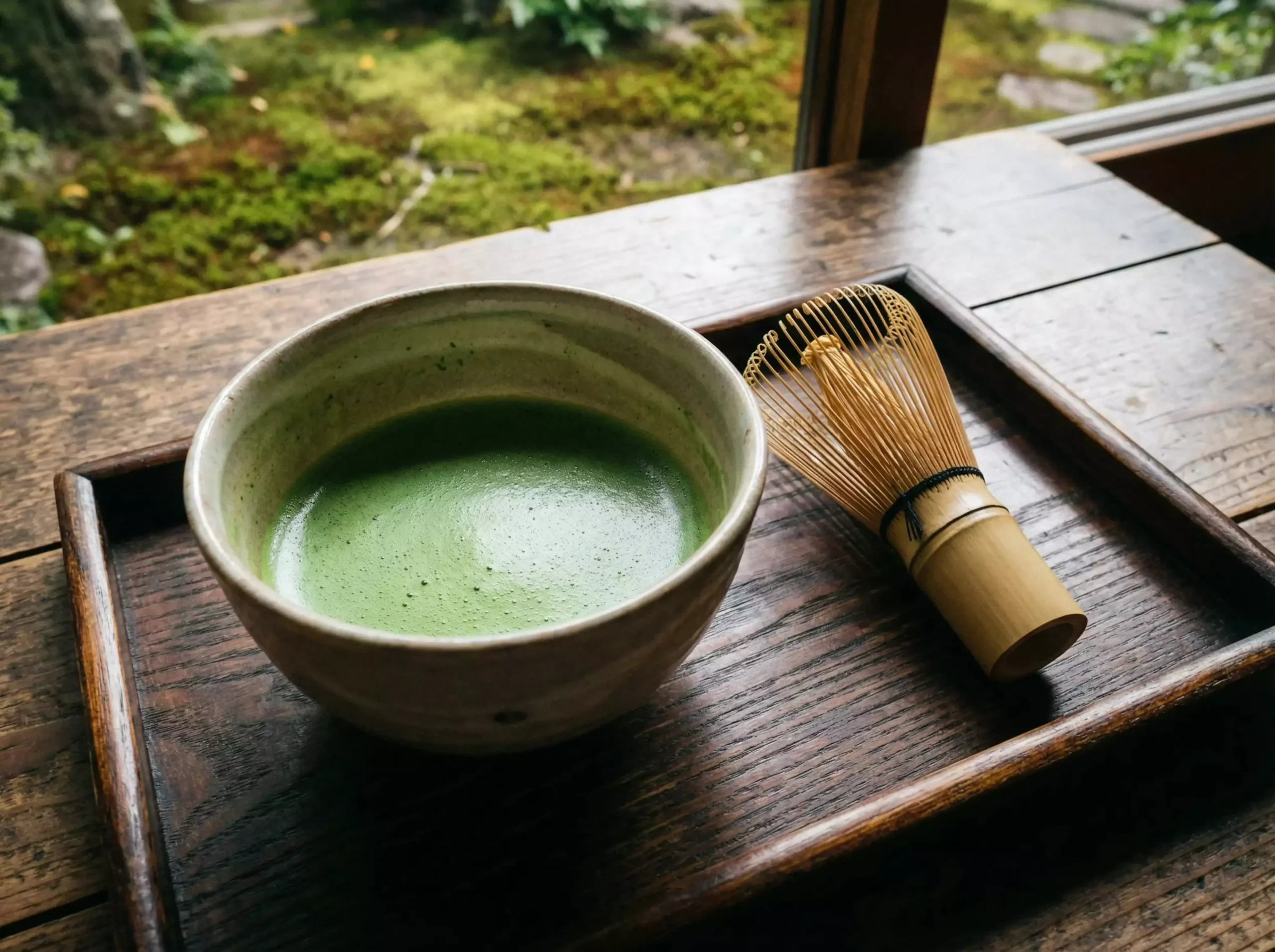 Close-up of vibrant emerald green matcha