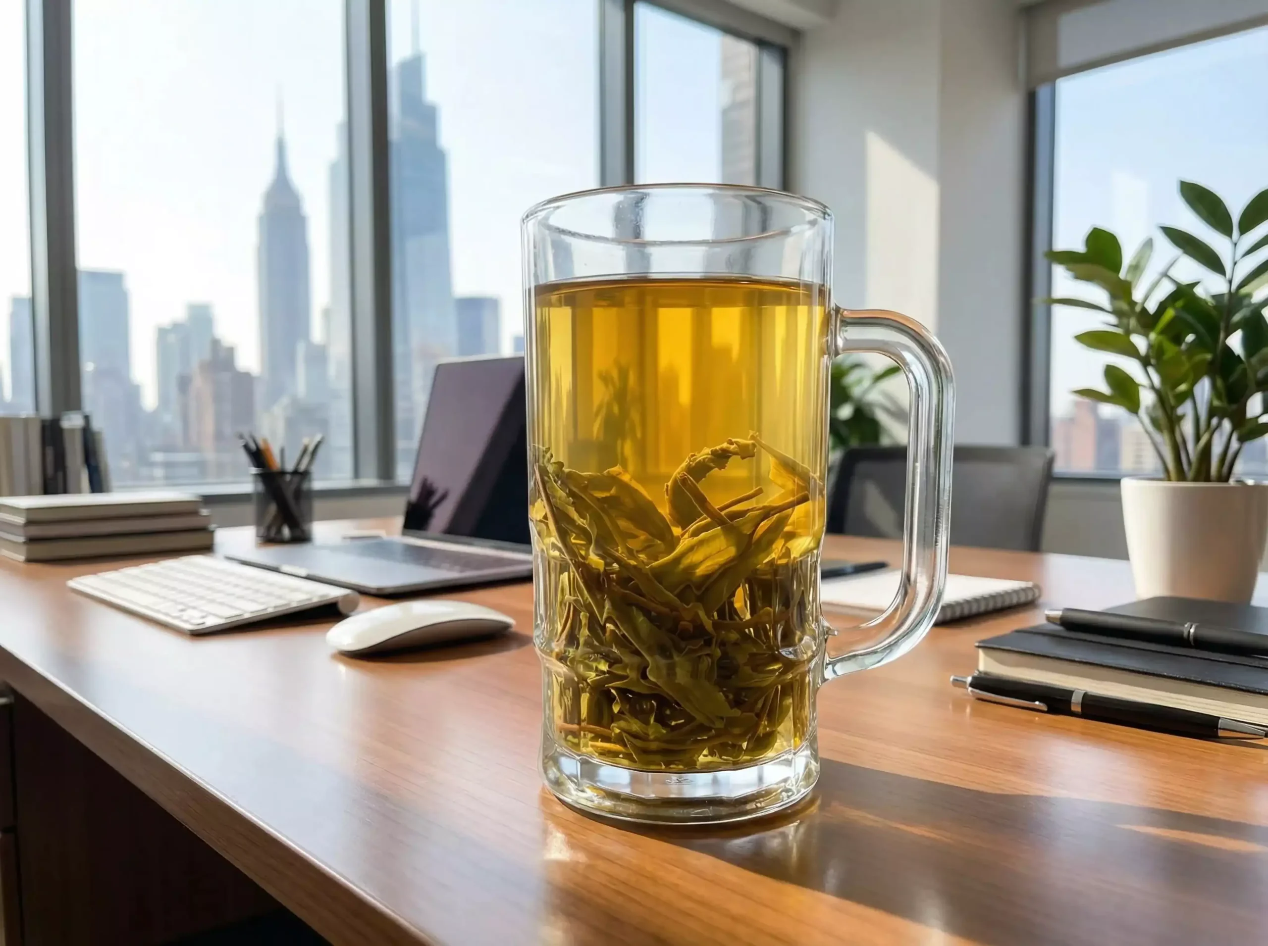 One 2g mini tea cake in a large clear glass mug