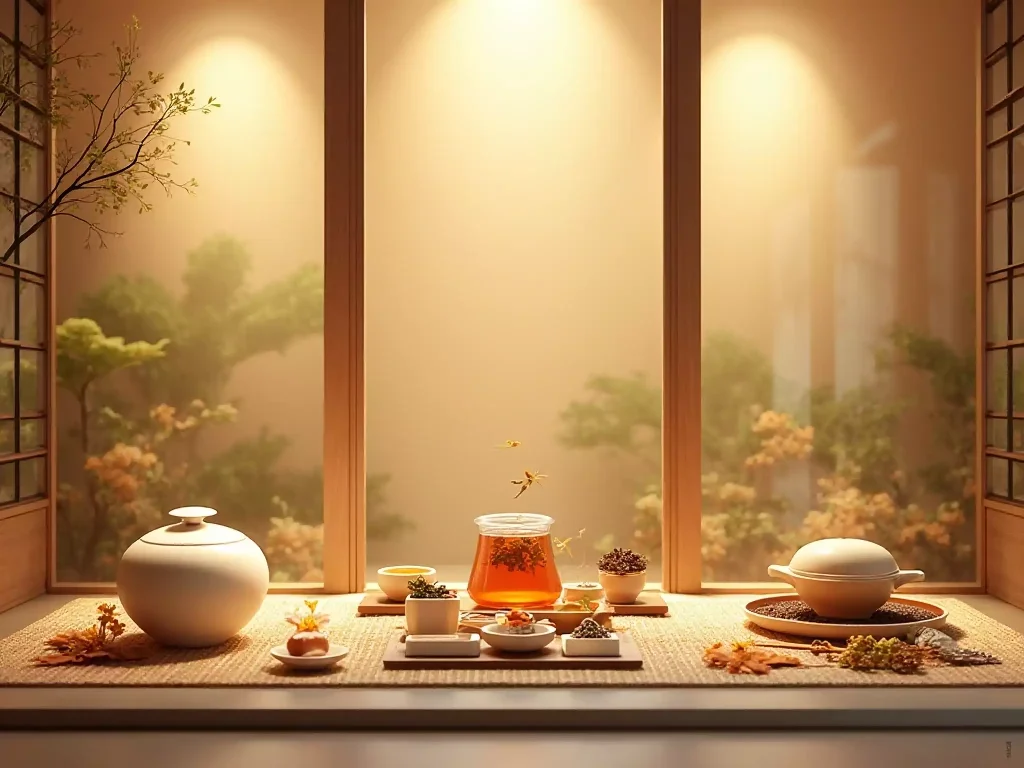 Fresh organic green tea in a glass cup during a peaceful morning ritual