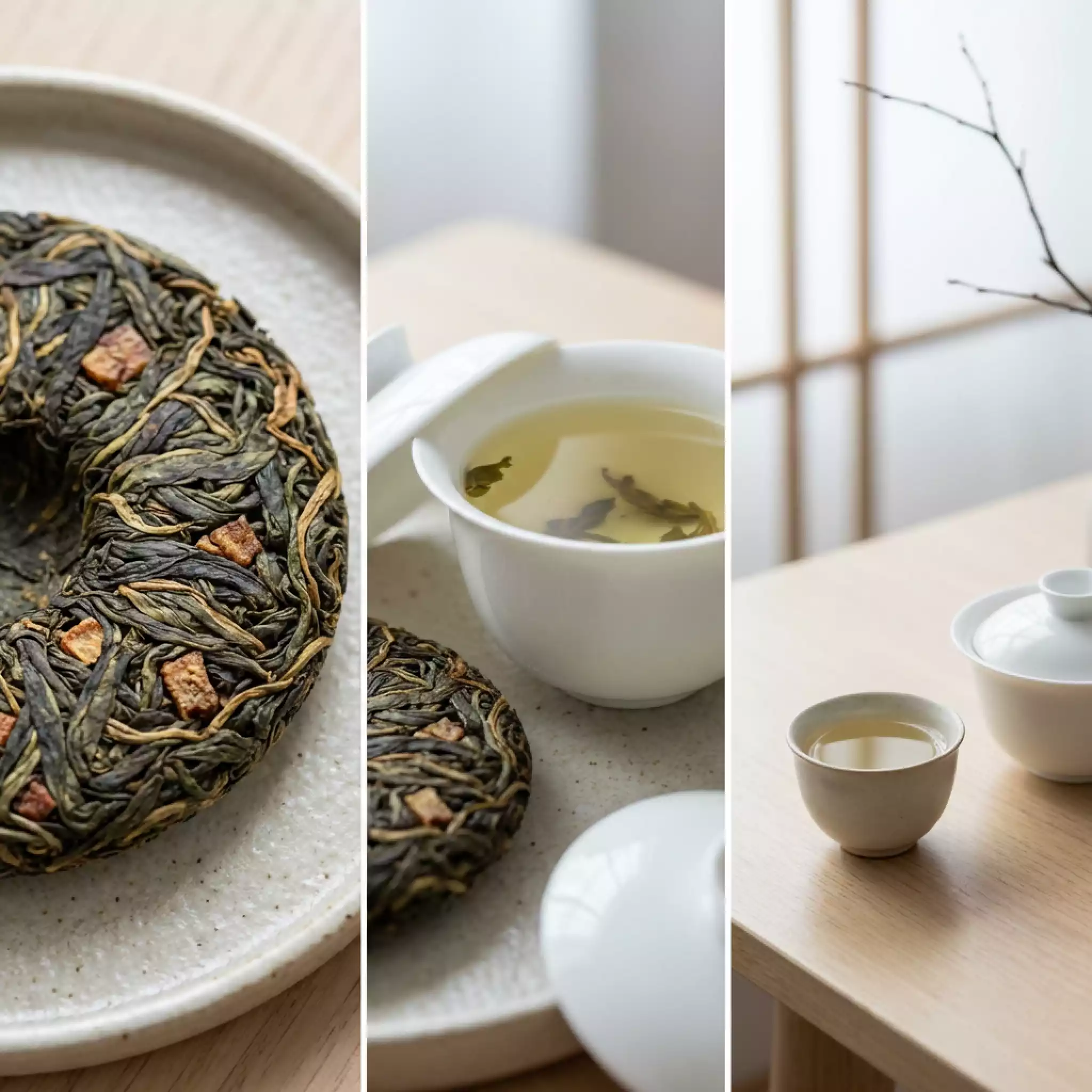 3-year aged raw Pu-erh tea cake, showing early mellowing and color shift
