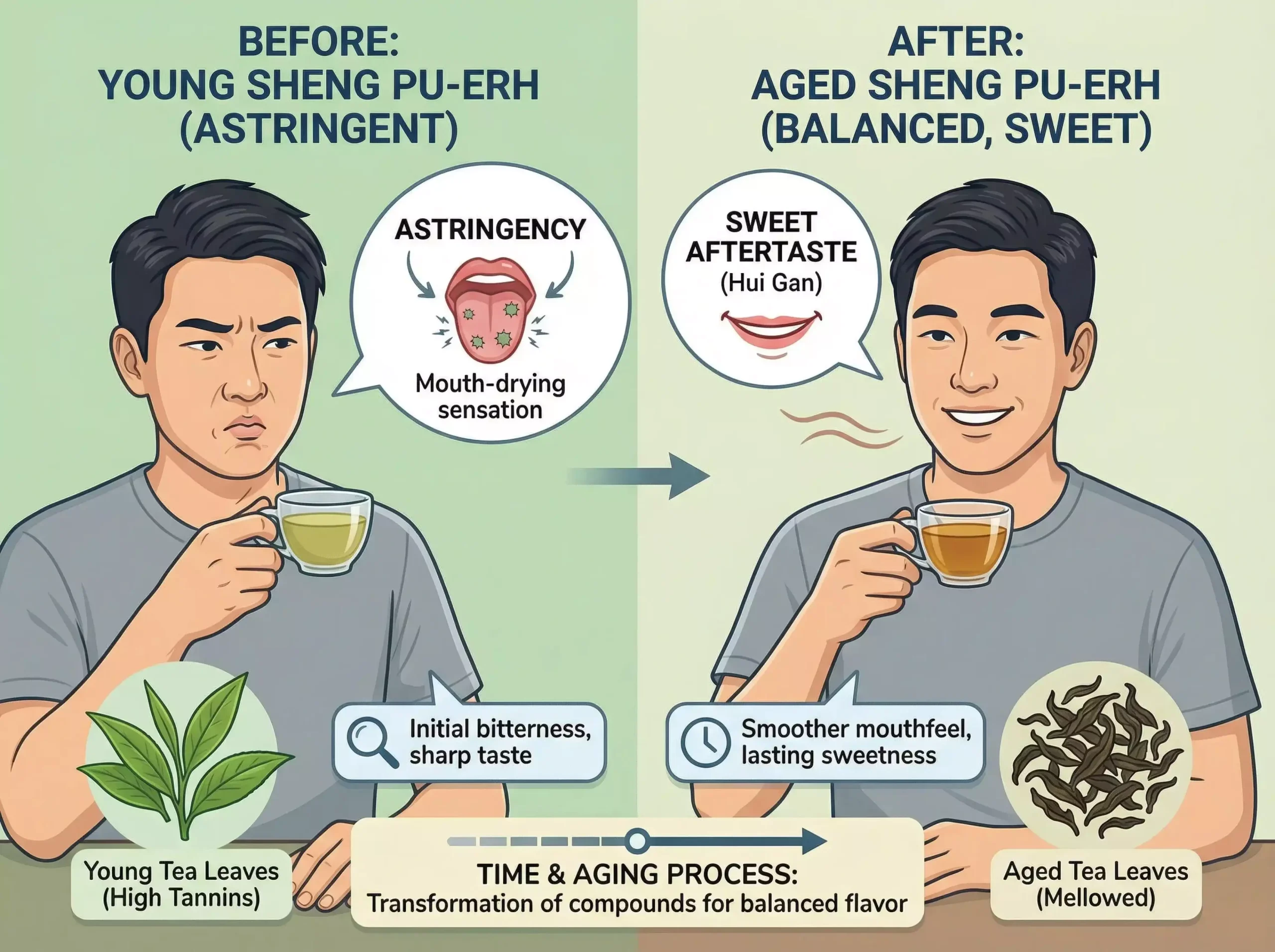 Artistic depiction of Hui Gan blooming in the mouth after initial bitterness