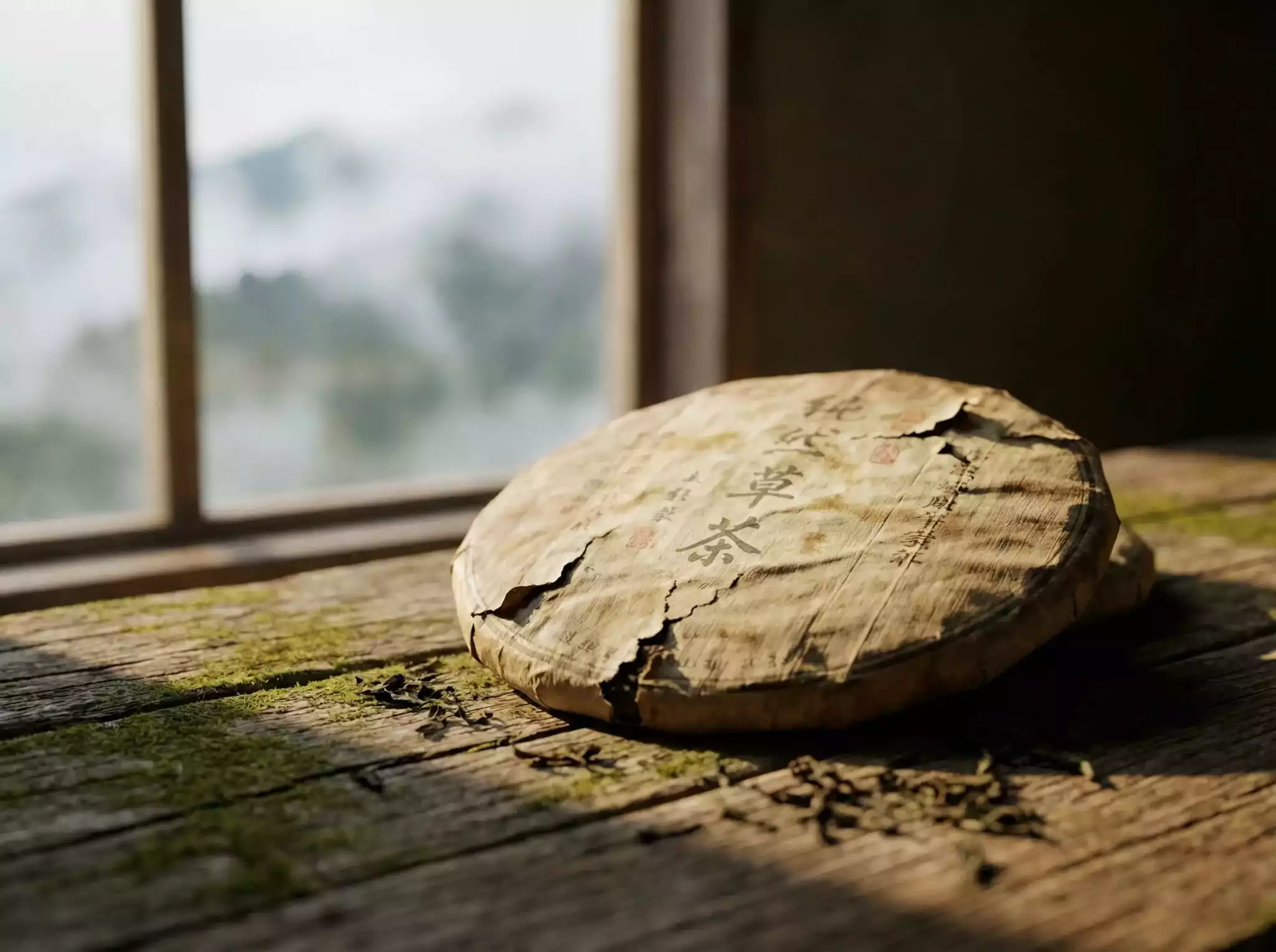 A classic raw Pu-erh tea cake, embodying the journey through time