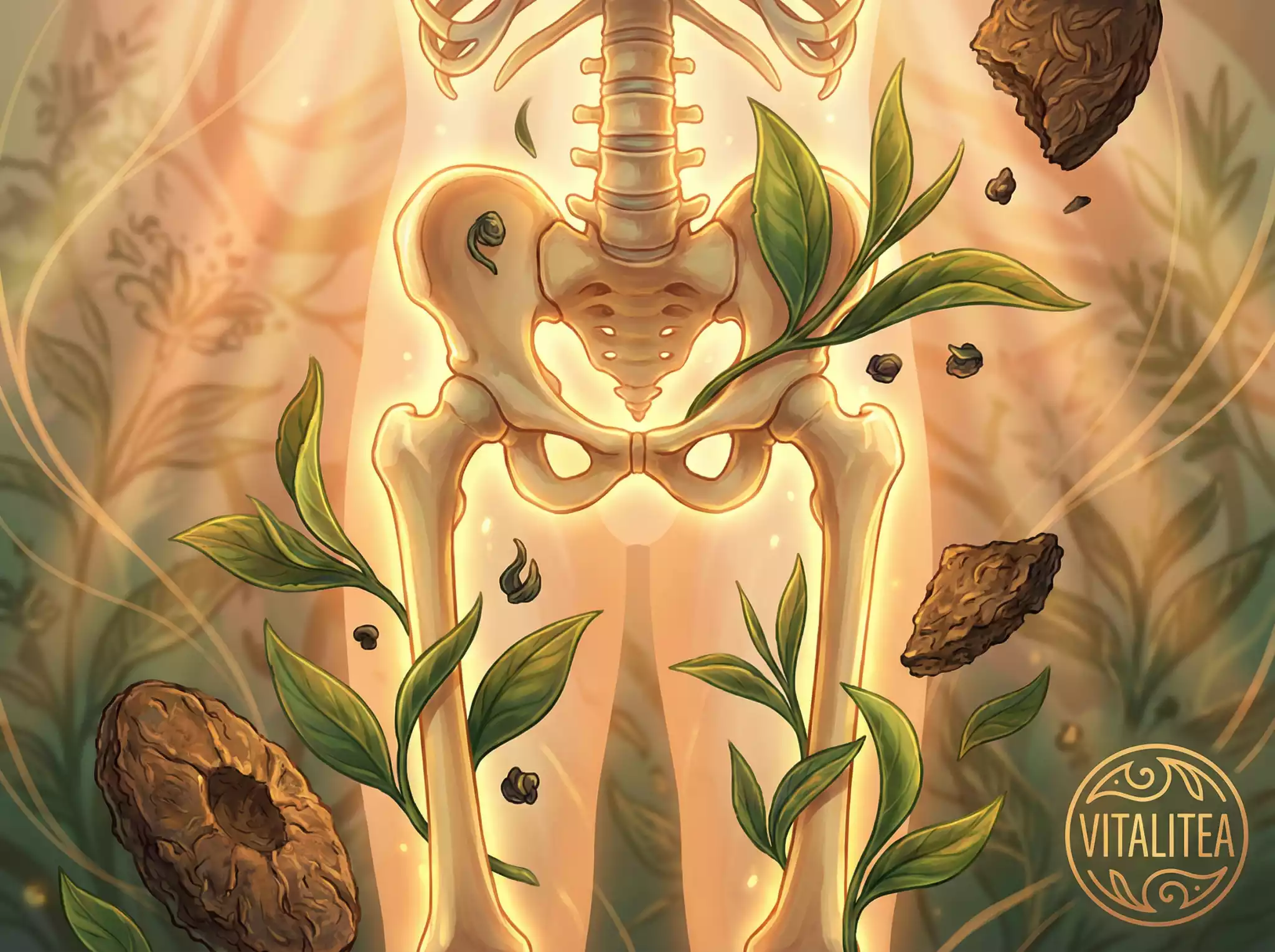 Conceptual image showing the connection between tea consumption and bone health