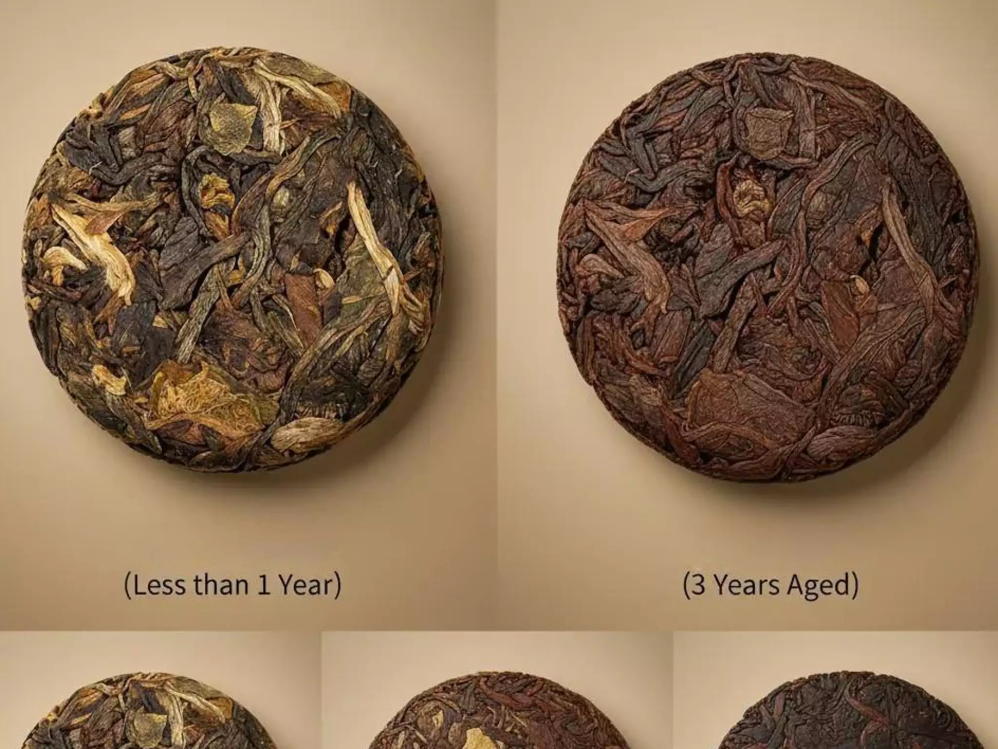 Aged Raw Pu-erh dry leaves in golden-brown hues