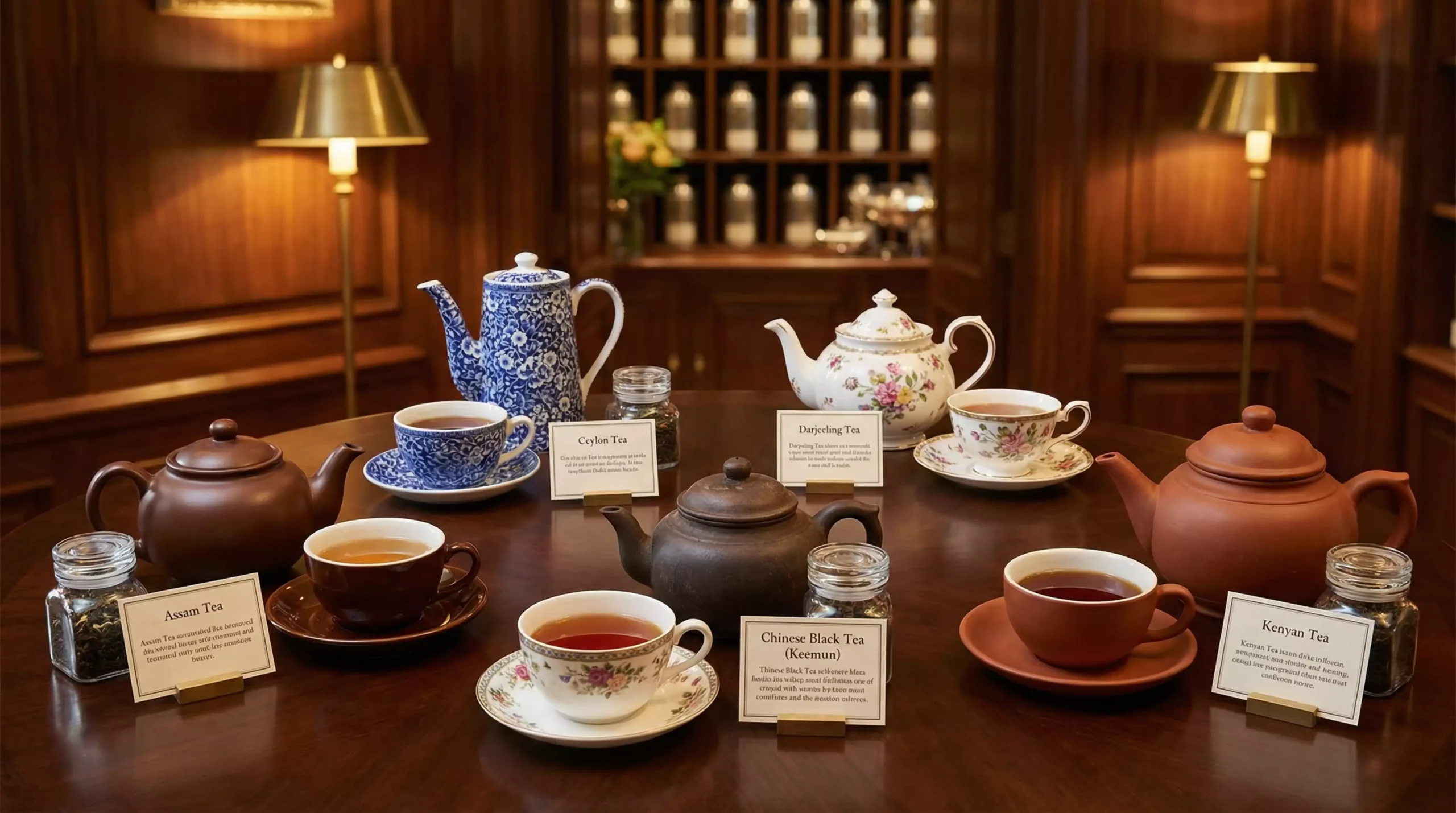 Traditional black tea service showcasing different regional varieties