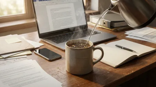 Simple office tea brewing with a 2g mini tea cake and hot water