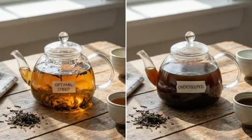 Comparison of optimal tea steeping versus oversteeped tea showing color and strength differences