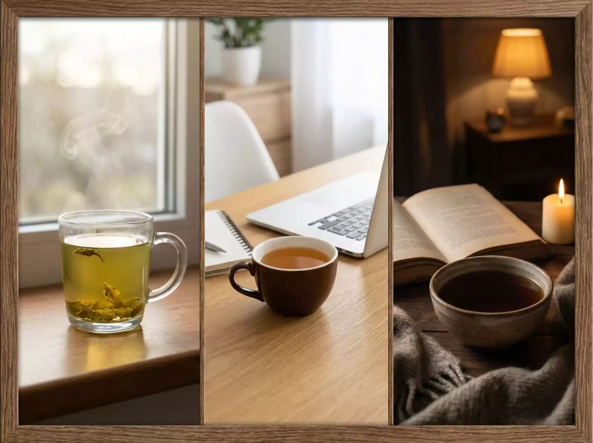 Afternoon focus session with Yunnan Black tea micro discs on a modern desk