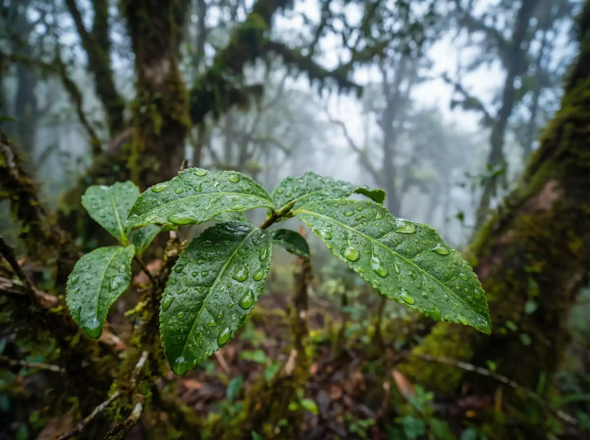 Fresh ancient tea tree leaves in Yunnan, the source of potent Cha Qi