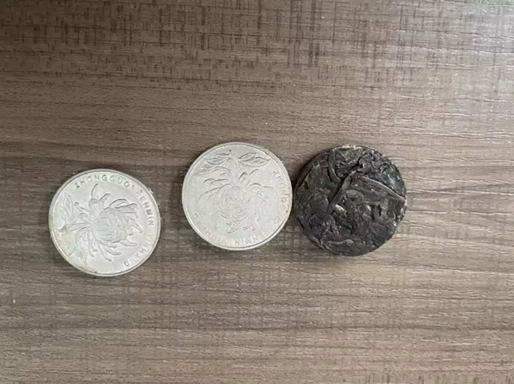 Comparison between Pu-erh tea coins and a traditional tea cake
