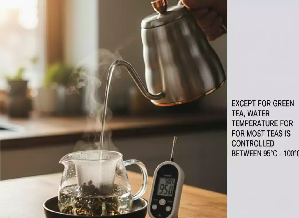 Visual guide for controlling water temperature for different types of tea