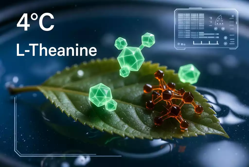 Microscopic visualization of selective cold extraction process locking tannins while releasing L-Theanine