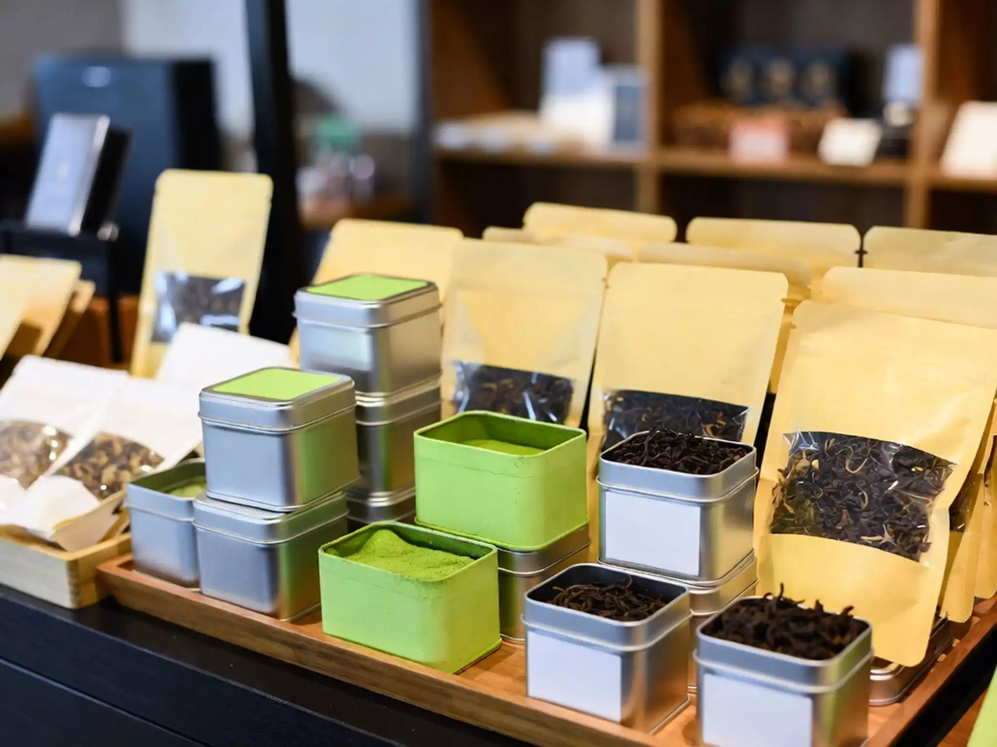 Assorted tea sampler pouches including Matcha, Oolong, and Green tea for beginners